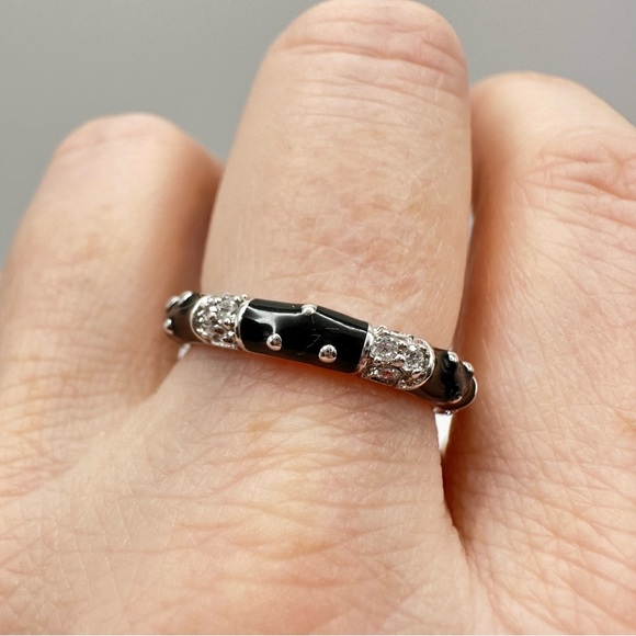 JOSEPH ESPOSITO Sterling Silver Black Enamel CZ Diamonique Stackable Ring Size 7 - Picture 3 of 8